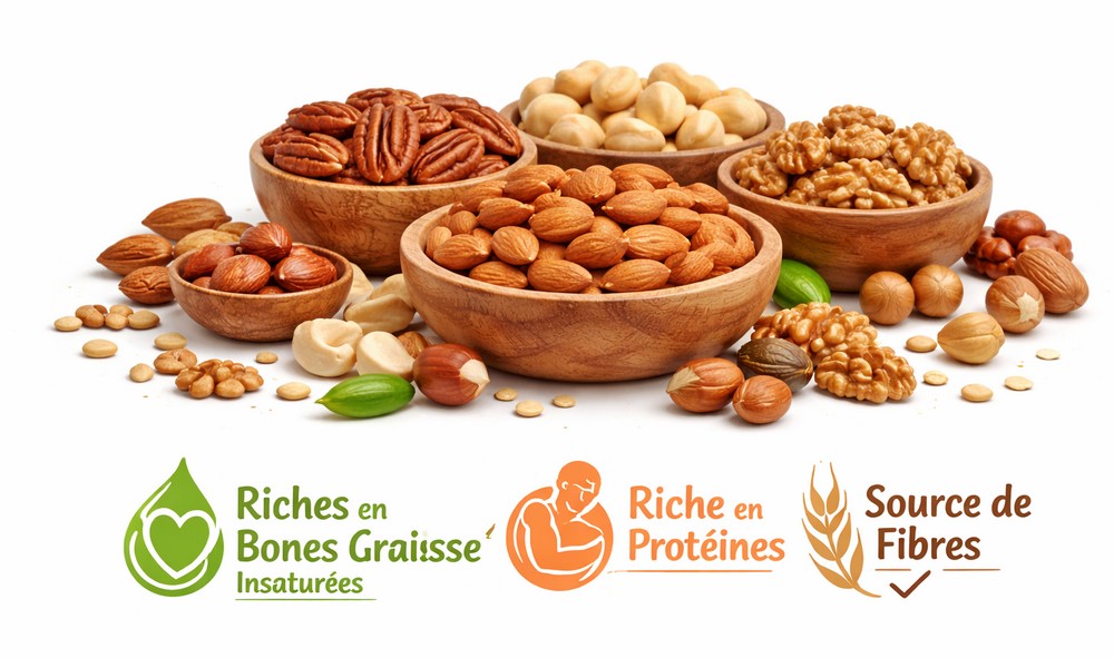 Assortiment de noix et bienfaits
