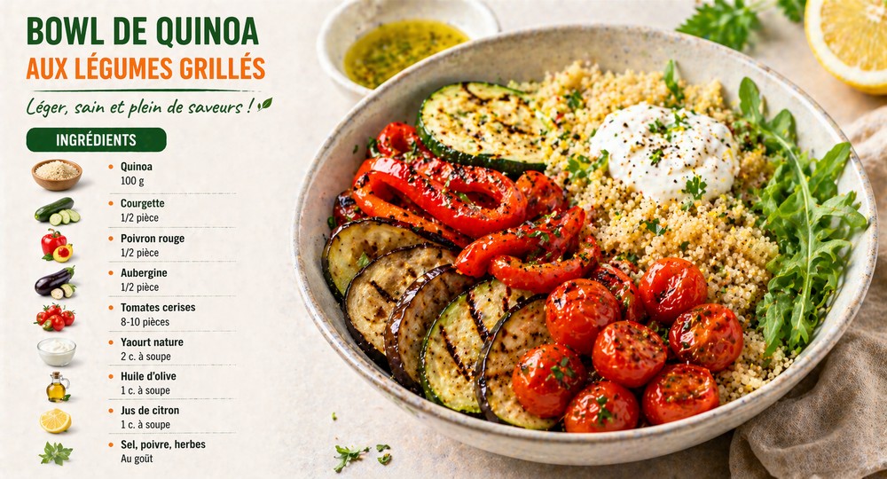 bowl de quinoa aux légumes grillés