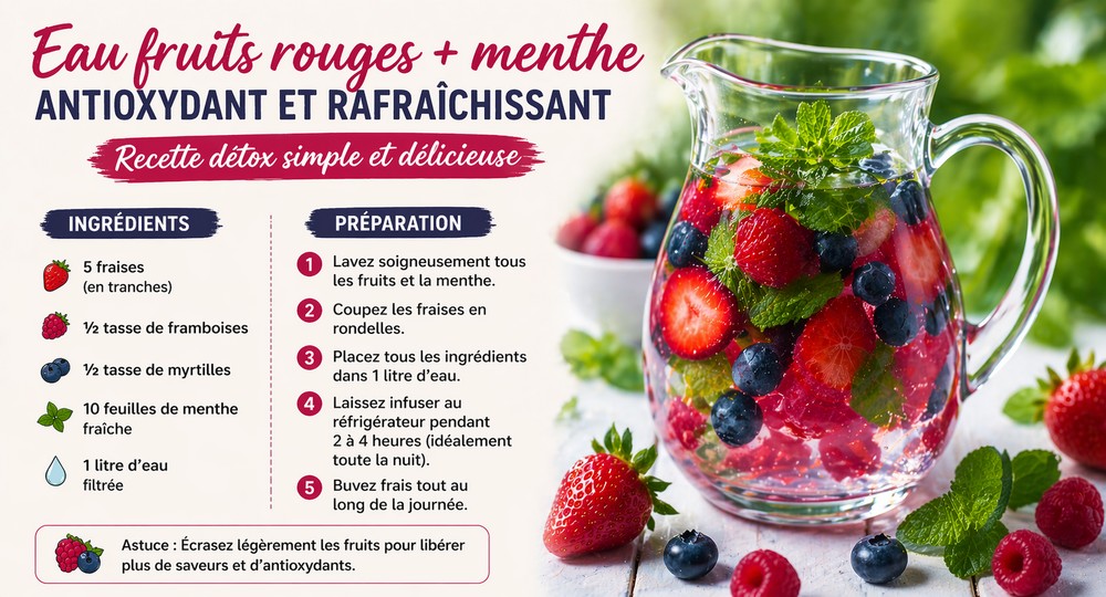 Eau fruits rouges et menthe détox