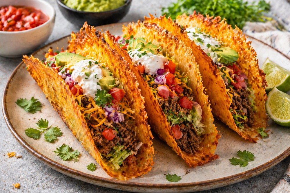 Tacos au fromage croquant et garnitures