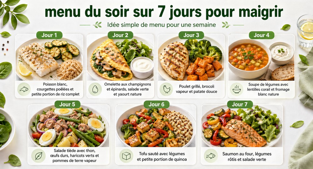 menu du soir sur 7 jours pour maigrir