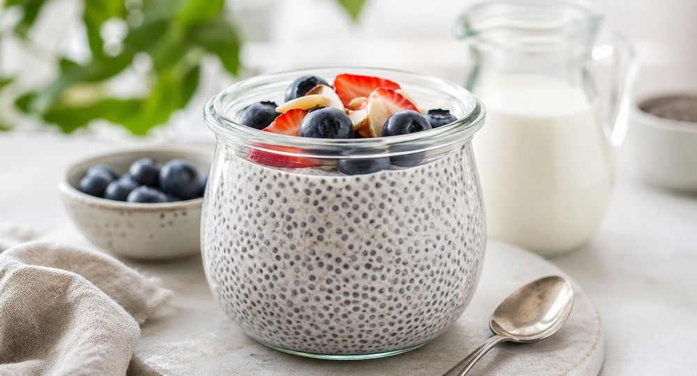 un pudding de chia avec du lait