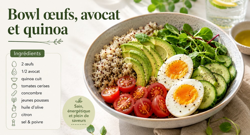 Bowl œufs, avocat et quinoa