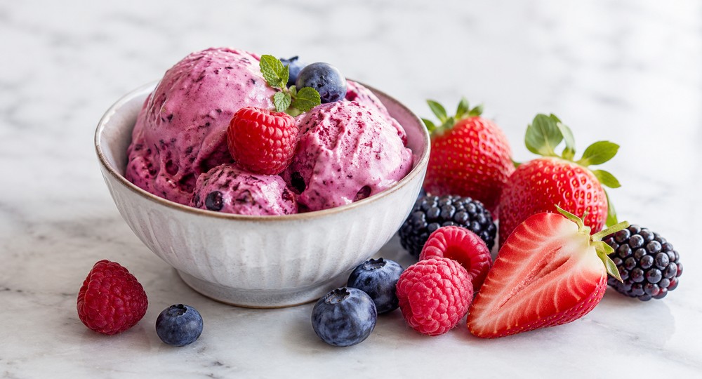 Glace fruits rouges et yaourt grec