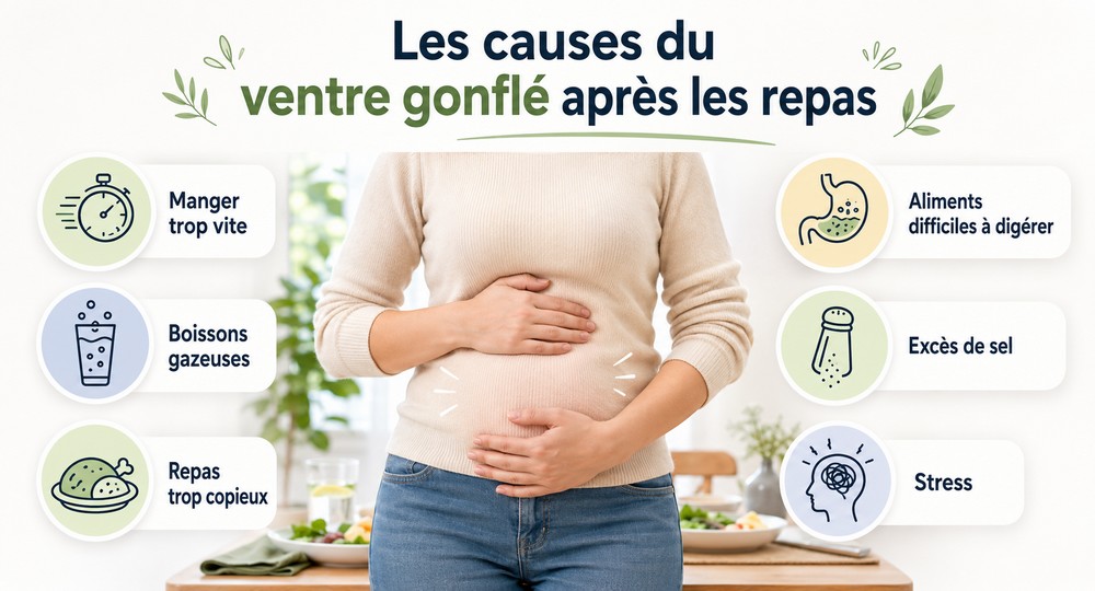 Les causes du ventre gonflé après les repas