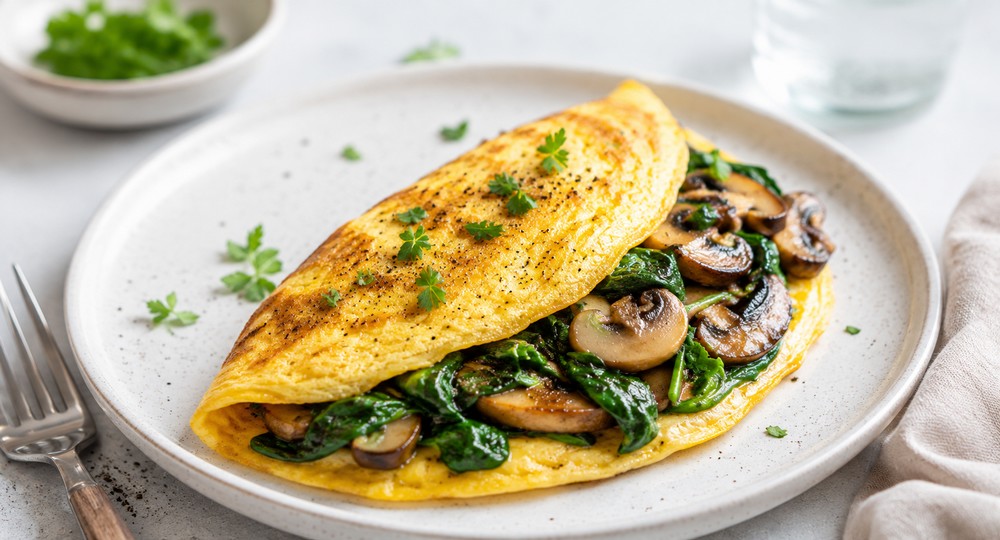 Omelette légère aux épinards et champignons