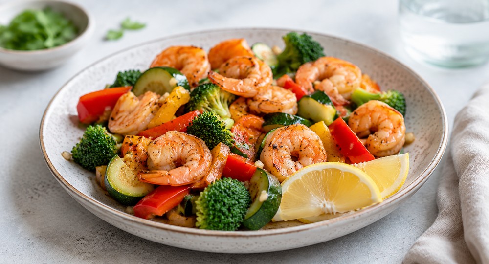 Poêlée de crevettes aux légumes