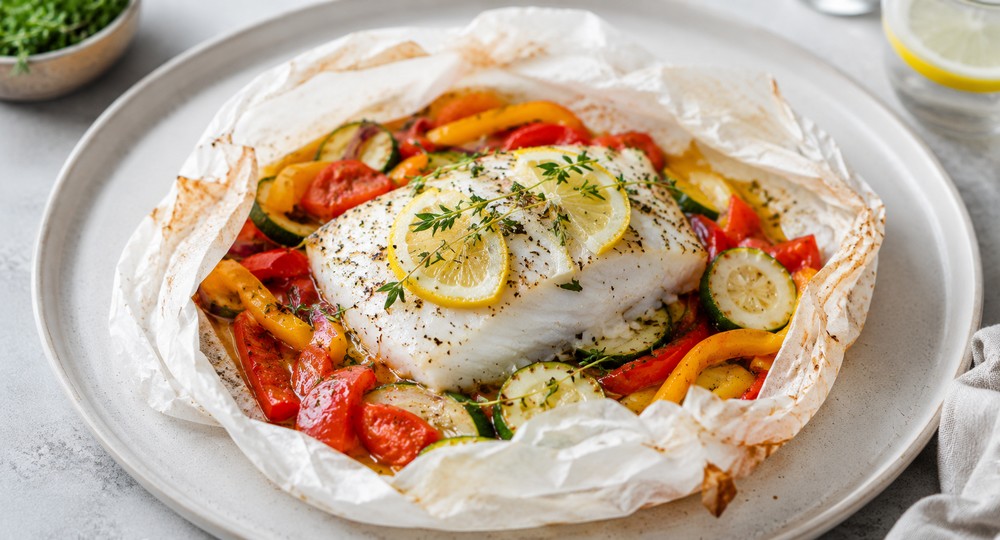 Cabillaud en papillote aux légumes méditerranéens