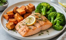 Saumon au four, brocoli et patate douce
