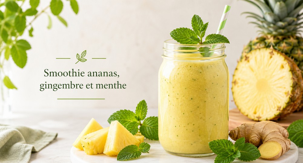 Smoothie ananas, gingembre et menthe
