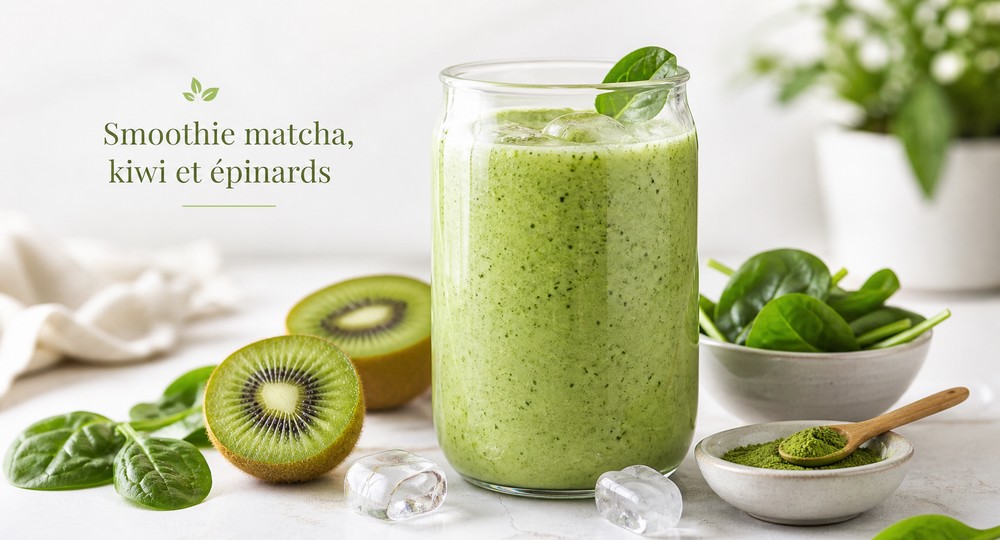 Smoothie matcha, kiwi et épinards