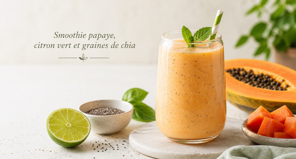 Smoothie papaye, citron vert et graines de chia