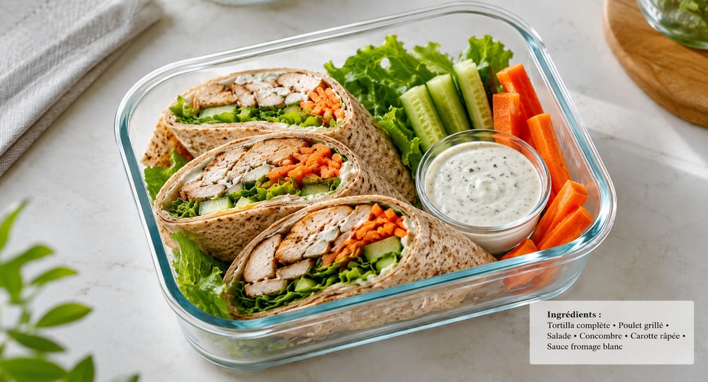Wrap healthy au poulet et crudités