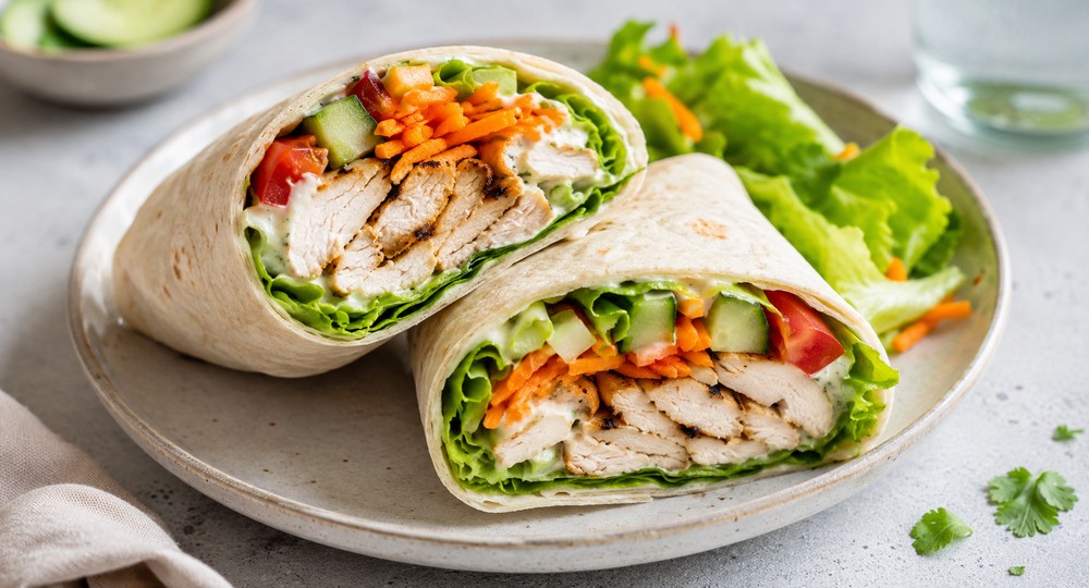 Wrap minceur au poulet et crudités