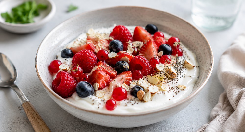 Yaourt bowl minceur aux fruits rouges
