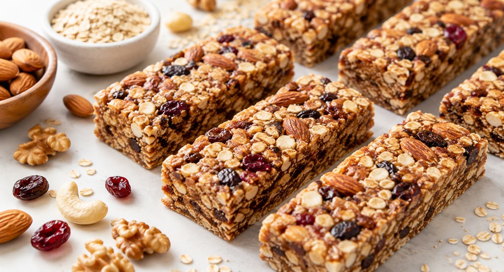 barres sans cuisson aux noix, amandes et fruits secs